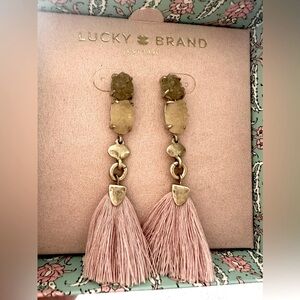 Lucky Brand Pink Tassel Drop Earrings with Gold Accents